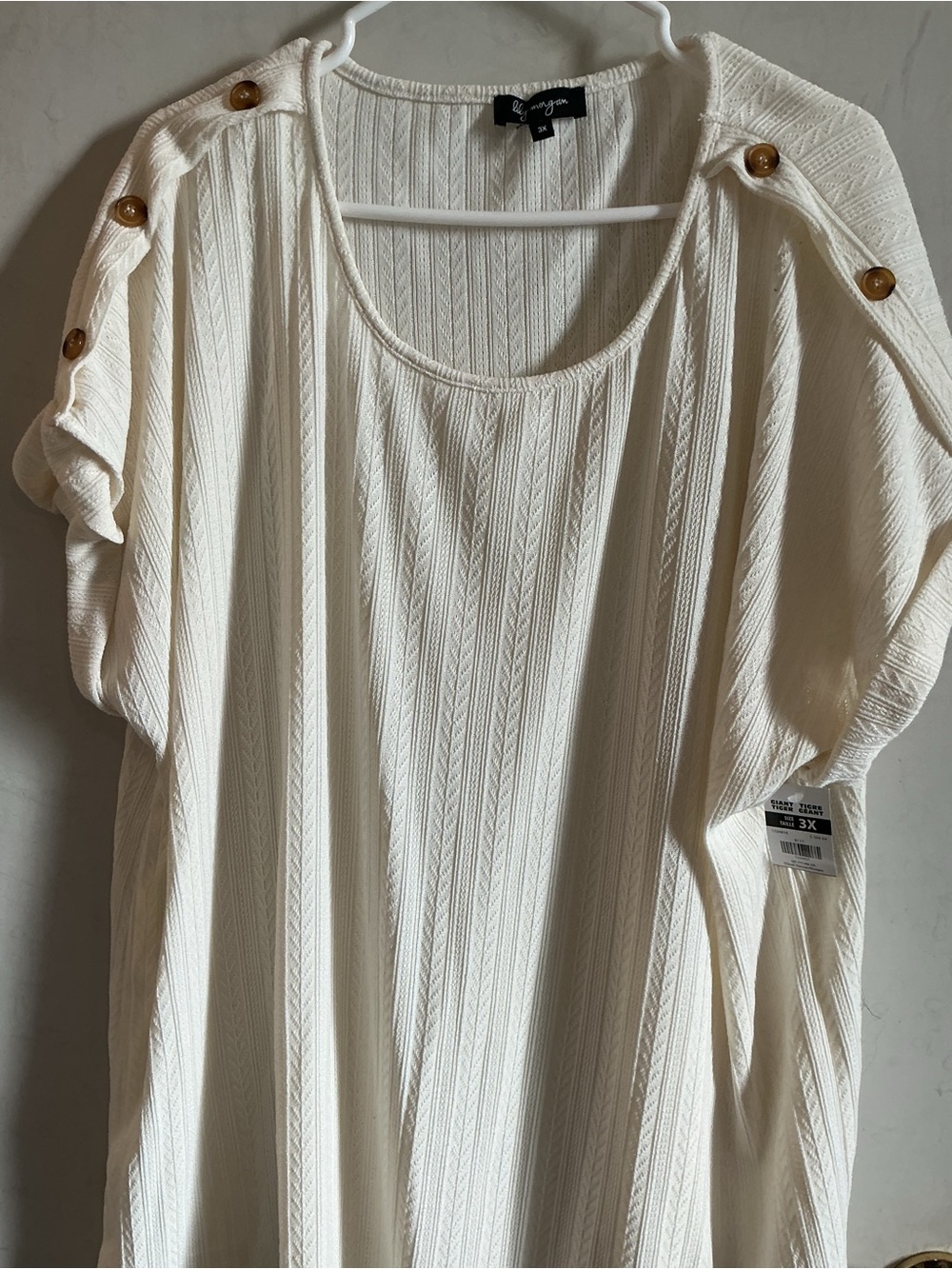 Button-Shoulder Ivory Tunic Top - Picture 6 of 6